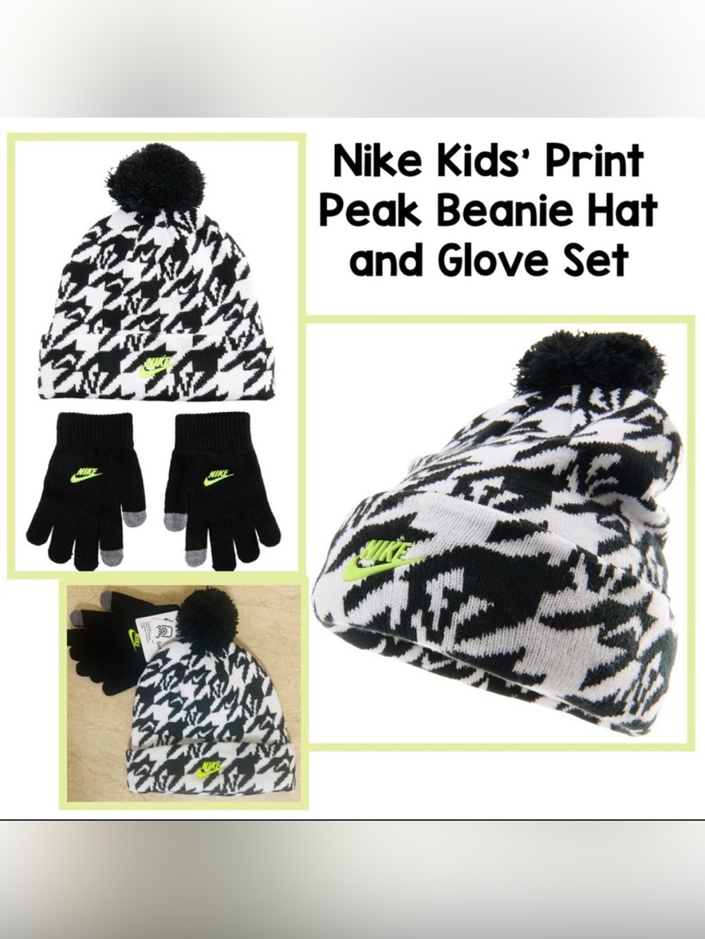Nike Kids' Print Peak Beanie Hat and Glove Set